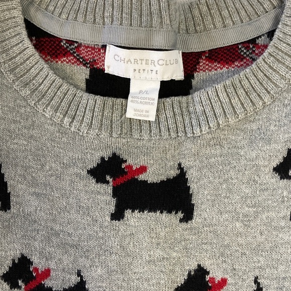 Charter Club PETITE Gray Sweater with Black Scottie Dog Pattern - Picture 4 of 9